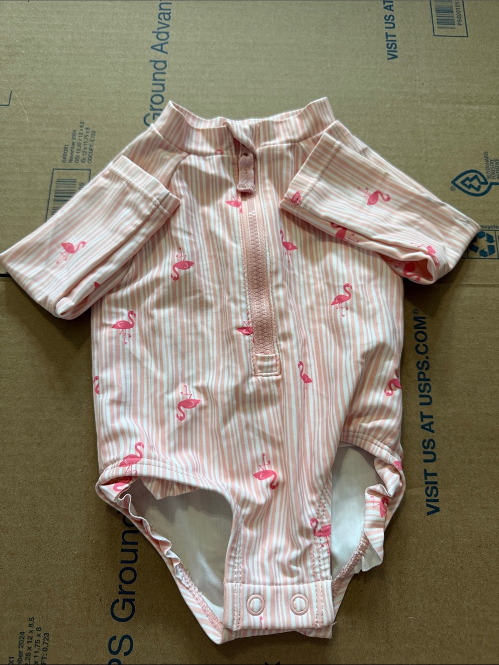 Pink Striped Flamingo Baby Rashguard One-Piece